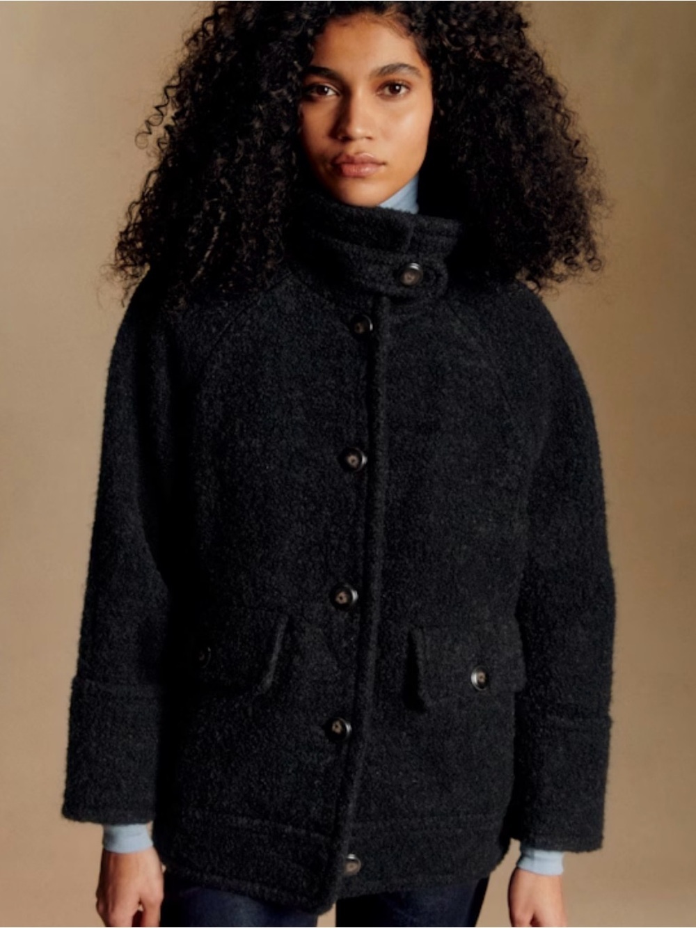 Sézane Leo Coat Black Wool Alpaca Mohair Oversized Size FR 34 US 2/Small